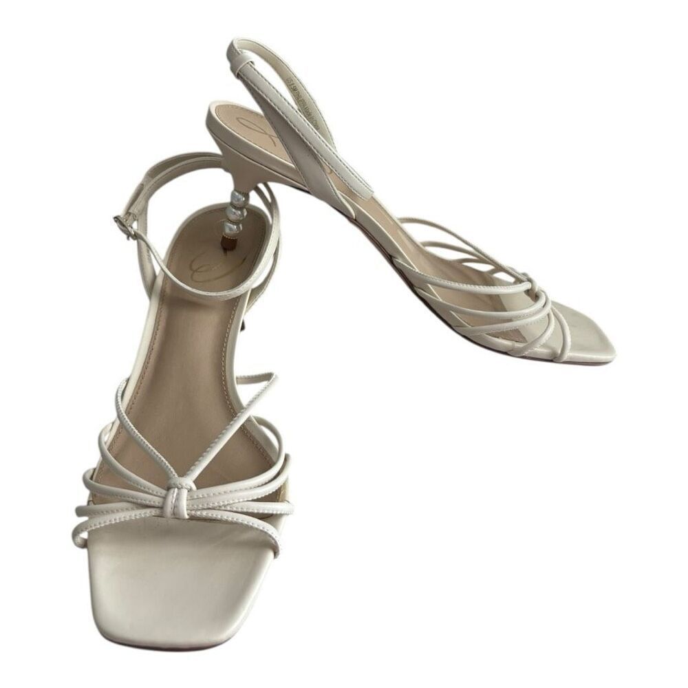 Sam Edelman Philippa Sandal Pearl Women’s Size 8.5 Ivory Embellished Kitten Heel - Picture 2 of 11